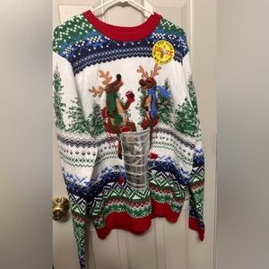Blizzard Bay Reindeer Drinking Beer Christmas Sweater with Pocket XL (defect)